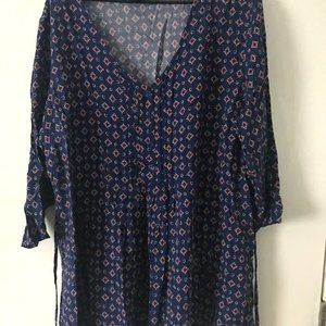 Blue Blouse with Maroon Diamond Shaped Designs